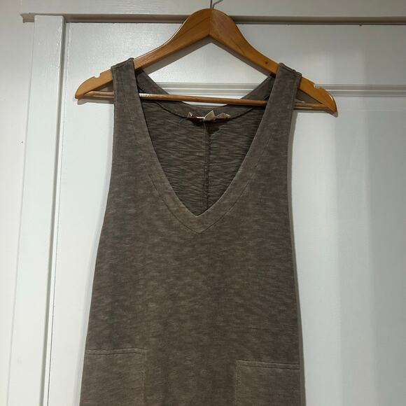 Free People Beach Be Happy Pinafore Maxi Dress Womens Small Olive Pockets V-neck - Picture 3 of 8